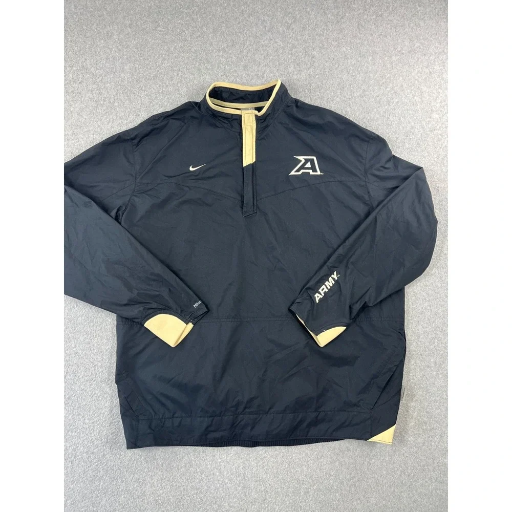 Vintage Army Black Knight Pullover Jacket Mens XL Black Nike 1/4 Zip Windbreaker